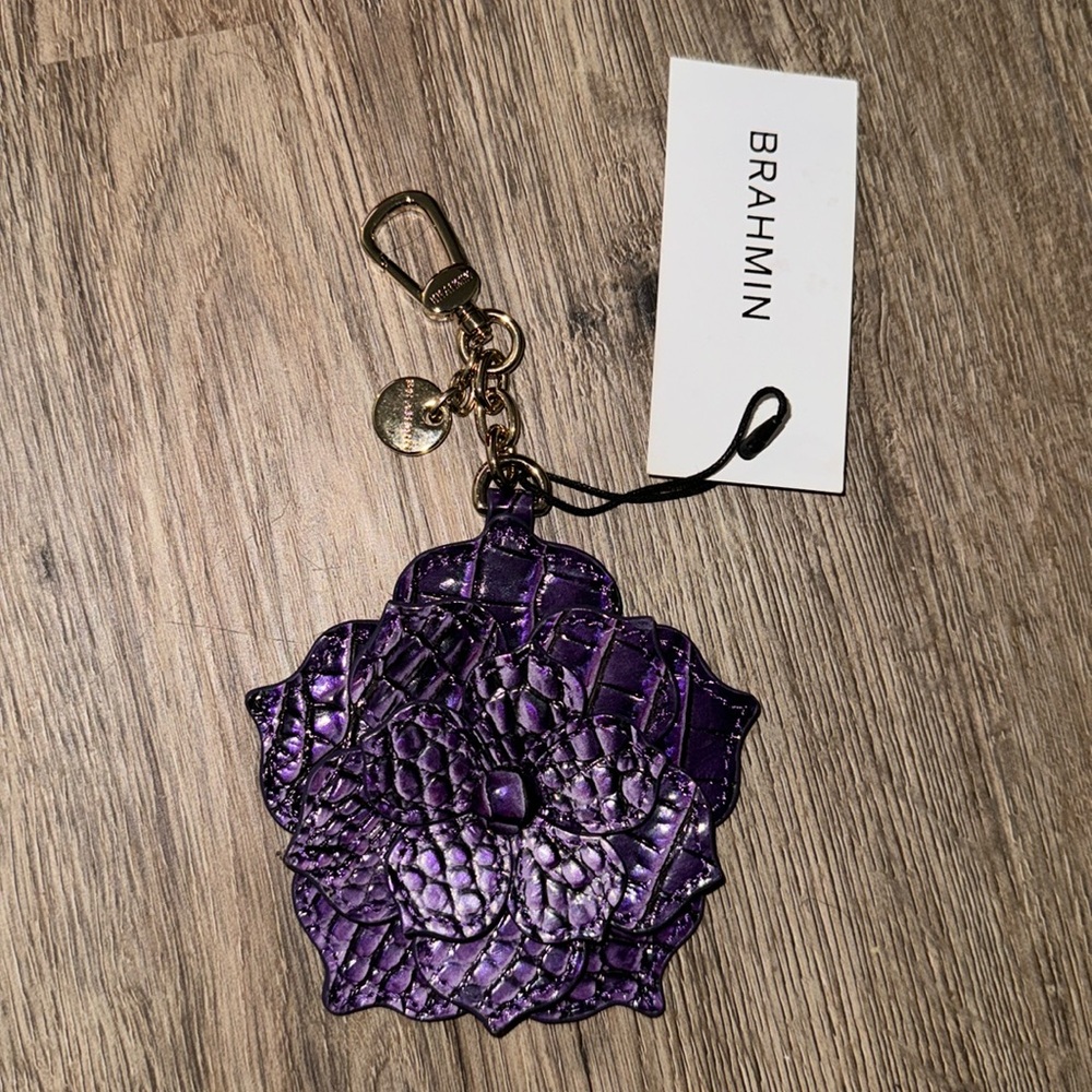 NWT BRAHMIN Ultraviolet Melbourne Magnolia Leather Tassel Key Ring Fob